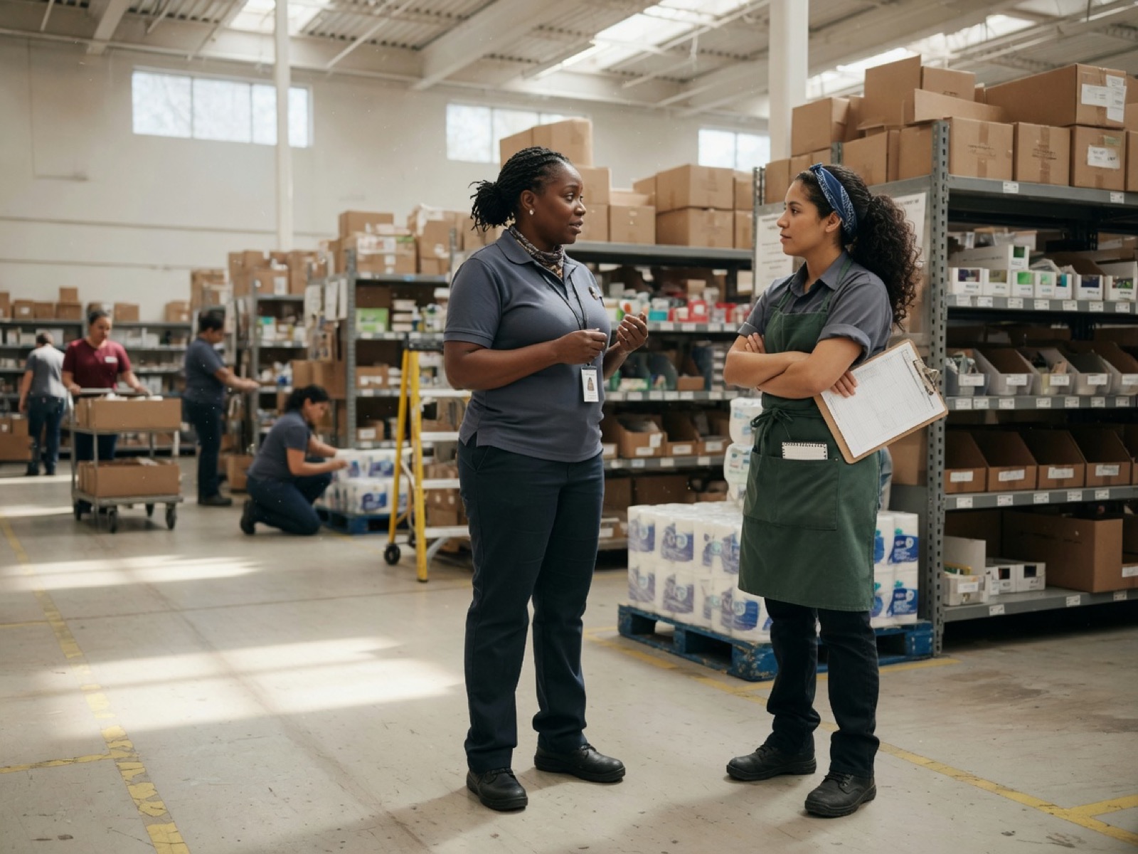Supervisor speaking with a team member on the floor